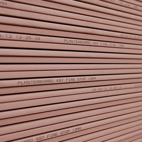 Knauf 13mm FIRESTOP plasterboard stacked
