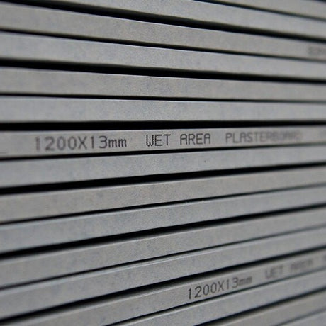 Knauf 13mm WETSTOP plasterboard stacked