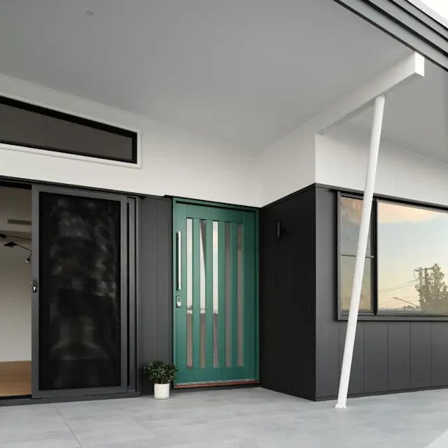 James Hardie 9mm Axon 400mm Smooth Cladding on display entrance