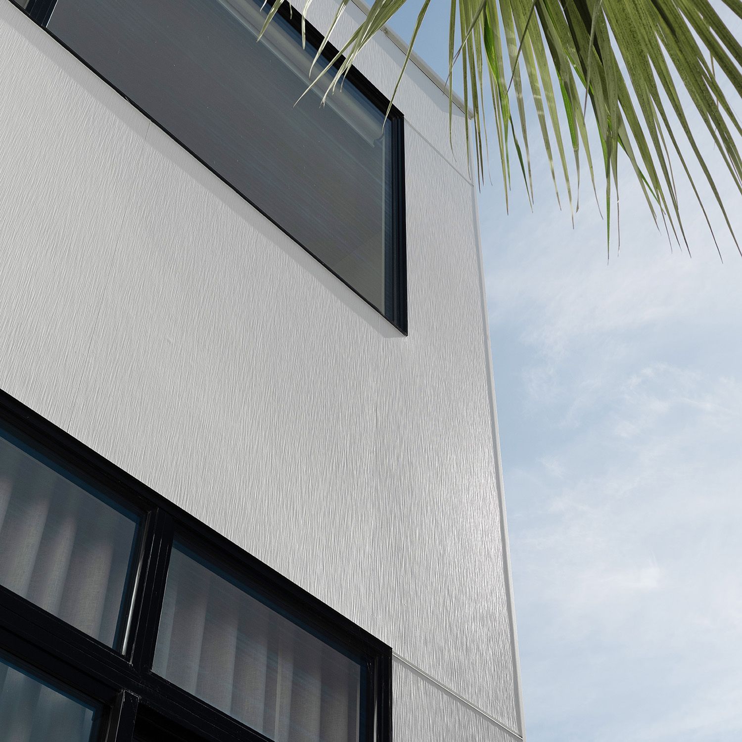 James Hardie brushed concrete fibre cement cladding on display home top angle