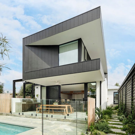 James Hardie 14mm Stria Smooth Cladding on display home dark grey