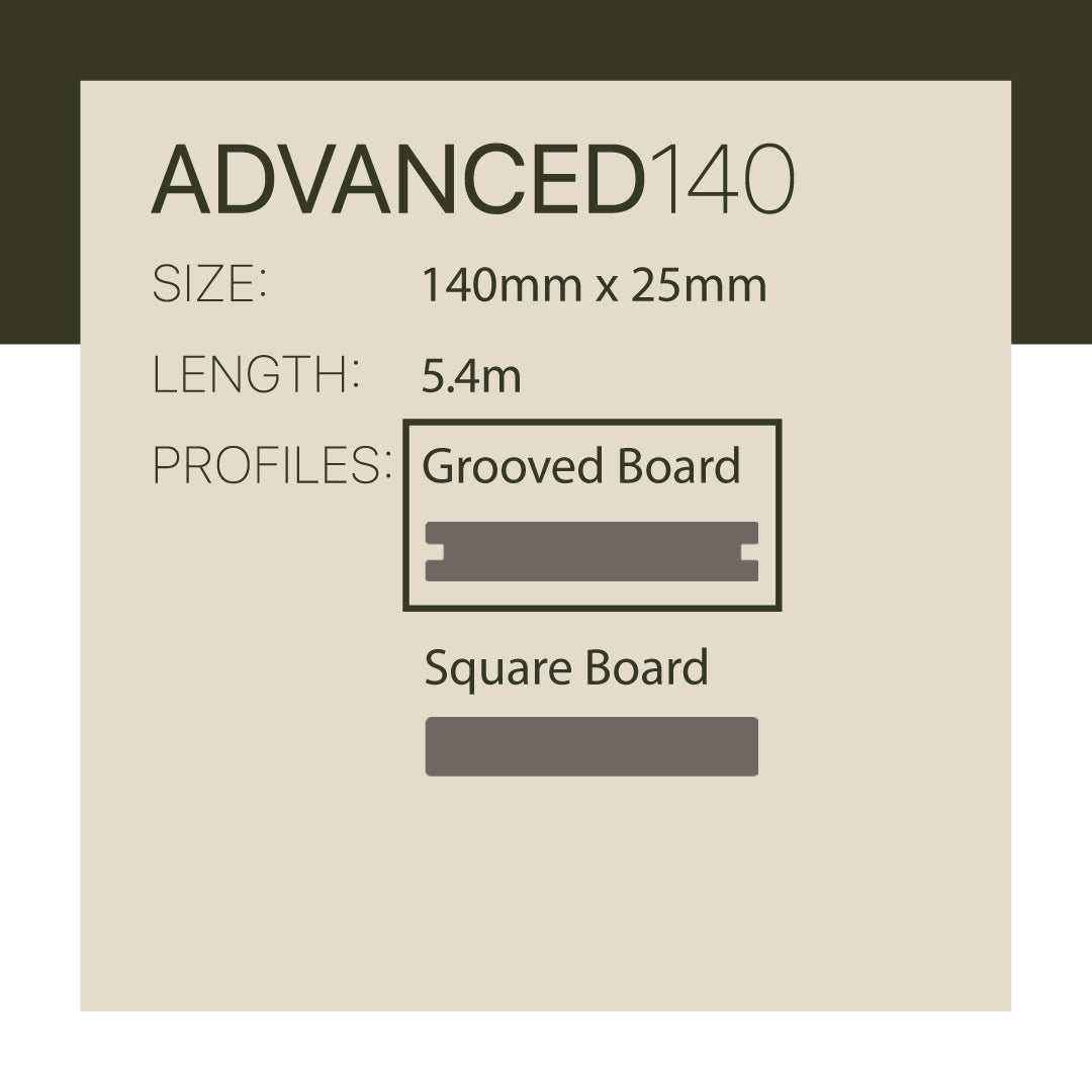 WoodEvo 140x25mm 5.4m ADVANCED Composite Decking Grooved Antique Silver