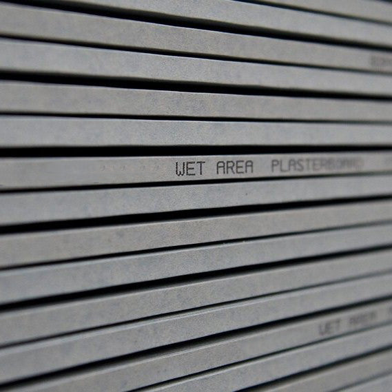 Knauf 10mm WETSTOP plasterboard stacked