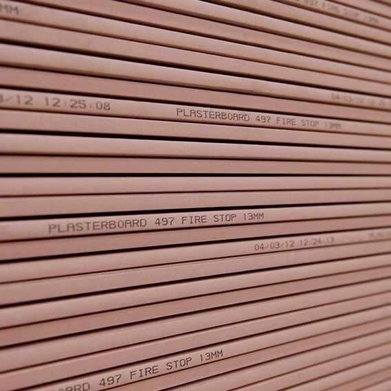 Knauf 13mm FIRESTOP plasterboard stacked