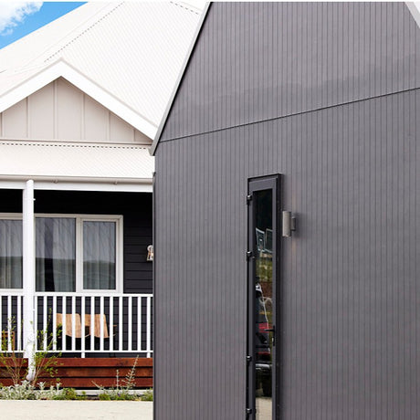 James Hardie 9mm Axon 133mm Woodgrain Cladding on display home dark grey