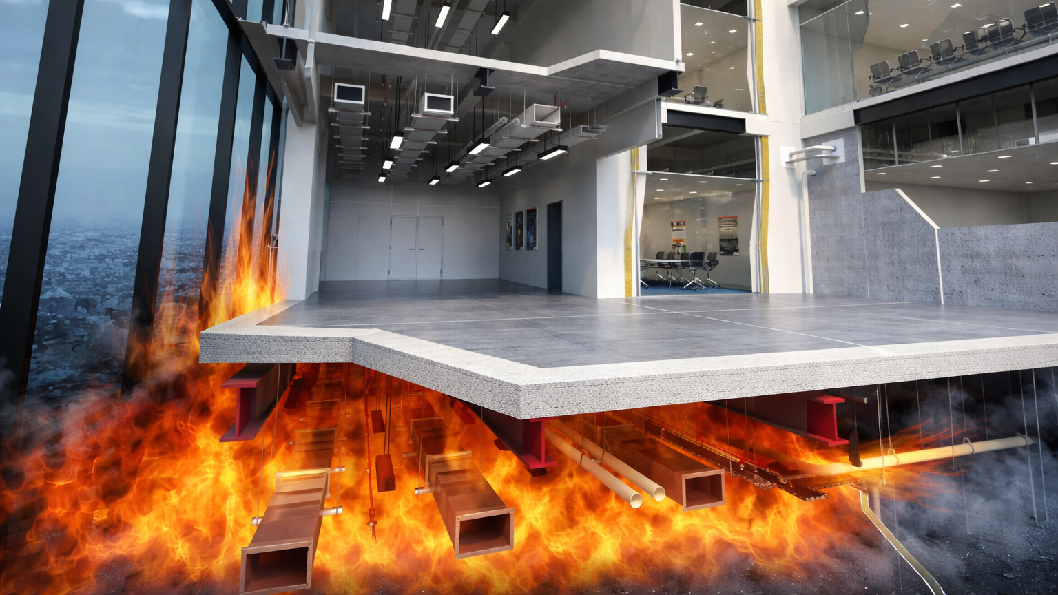 Passive fire rated board system protecting structural building elements
