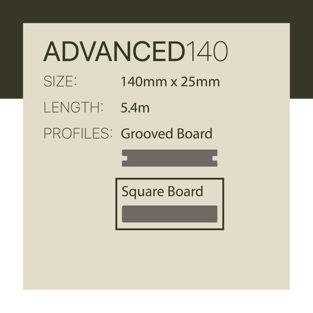 WoodEvo 140x25mm 5.4m ADVANCED Composite Decking Square Smoked Ash