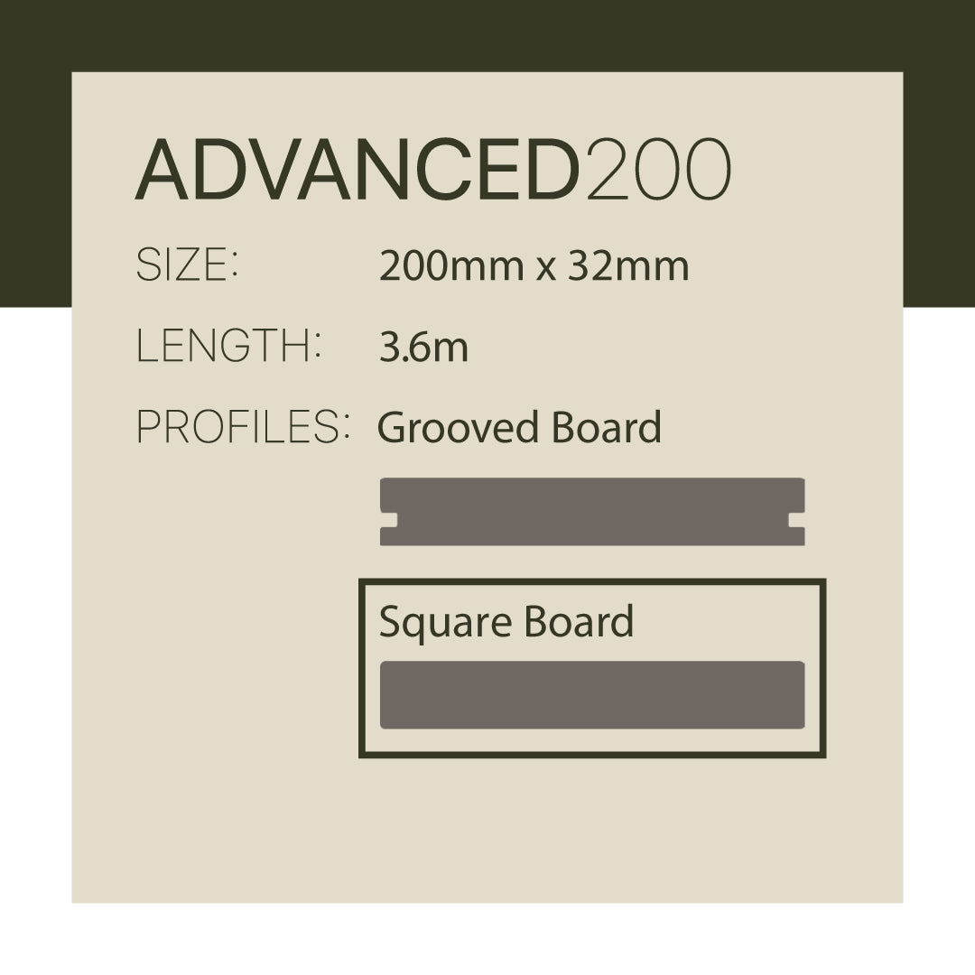 WoodEvo 200x32mm 3.6m ADVANCED Composite Decking Square Smoked Ash