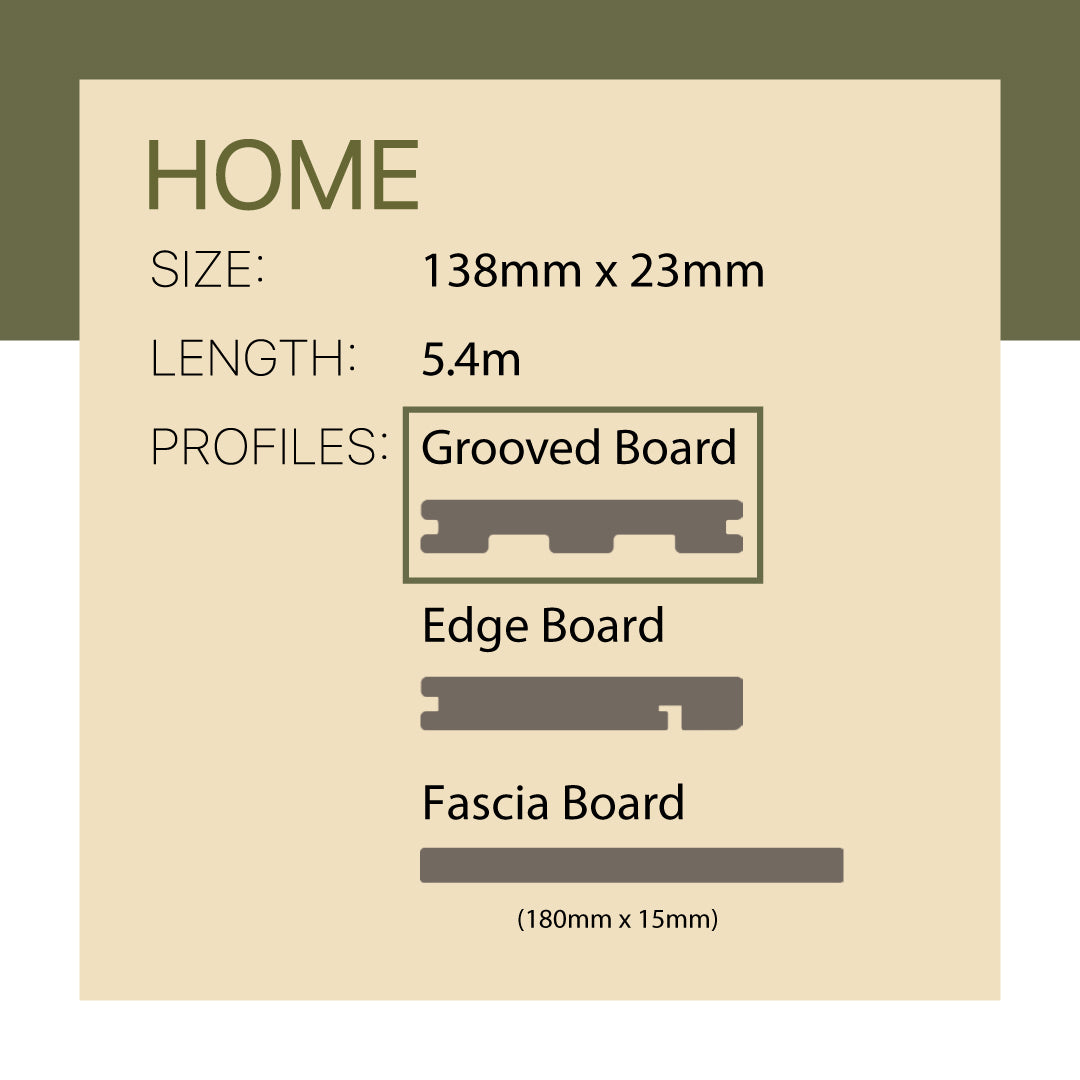 WoodEvo 138x23mm 5.4m HOME Composite Decking Grooved Basalt